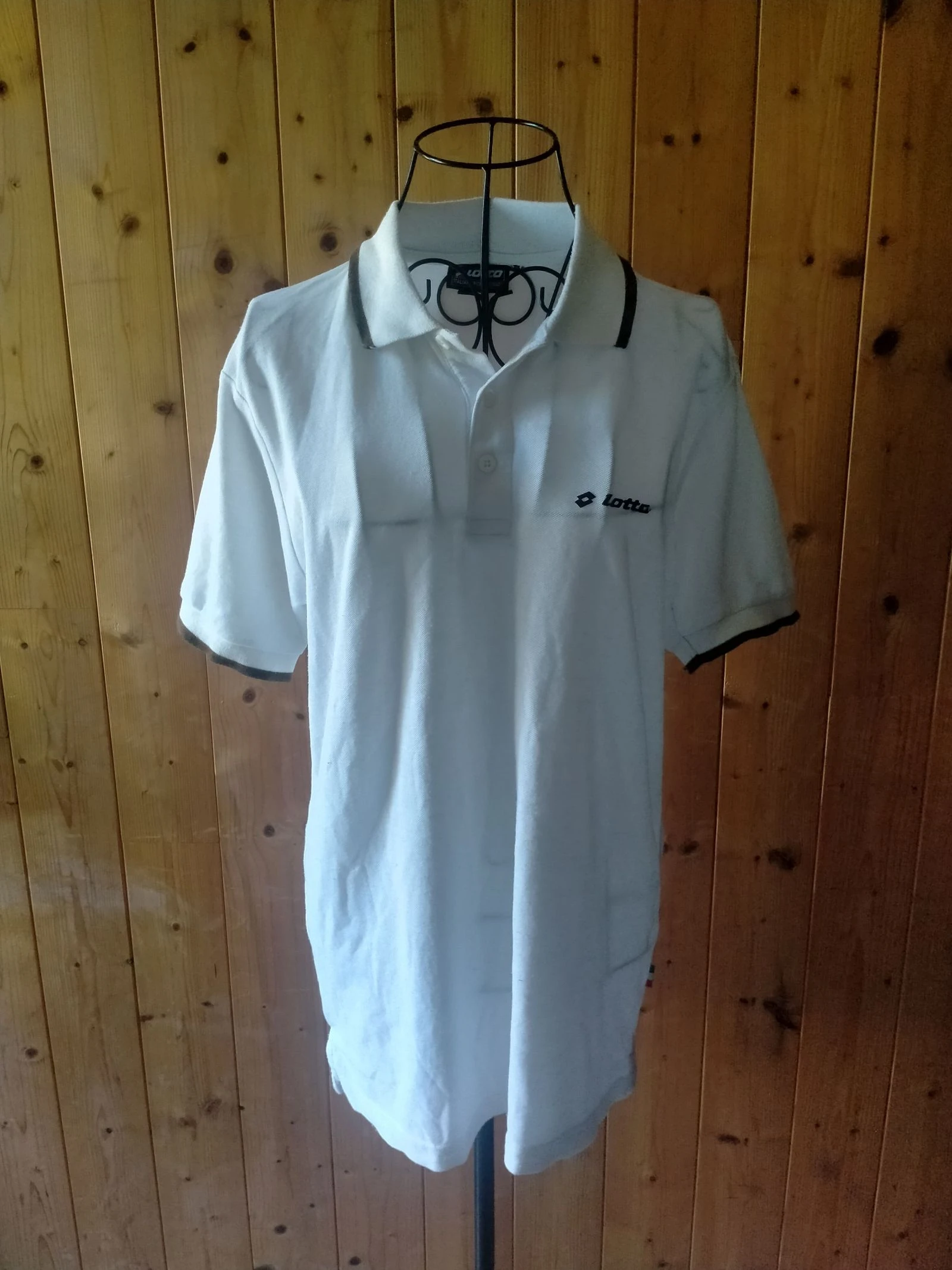 Polo Lotto blanc homme taille S finitions marron